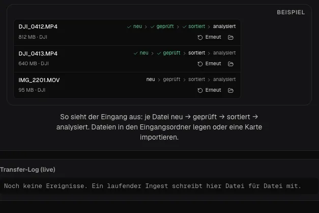 Eingang mit Dateien und Status je Datei